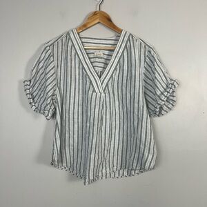 Pilcro Anthropologie Linen blend Henley Surf Top Short Sleeves Size M blue green